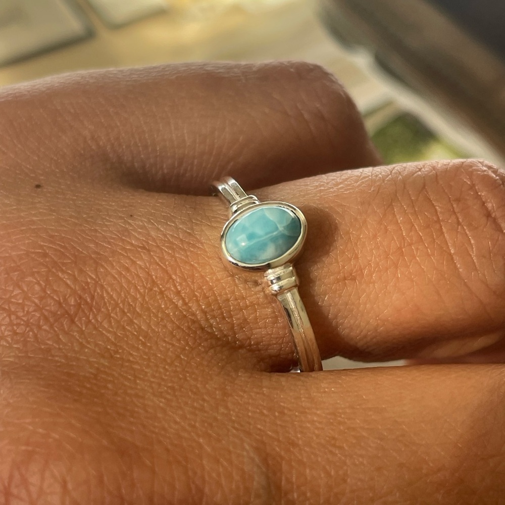 925 sterling silver natural Larimar ring US 11 BOHO - Picture 5 of 6